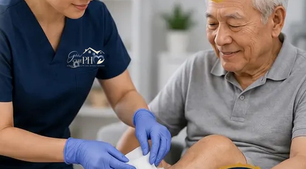 Global Care PH clinician performing advanced wound care for a senior patient
