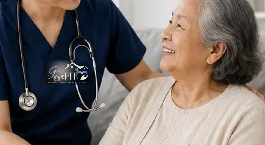 Global Care PH home health nurse with a patient during a home visit