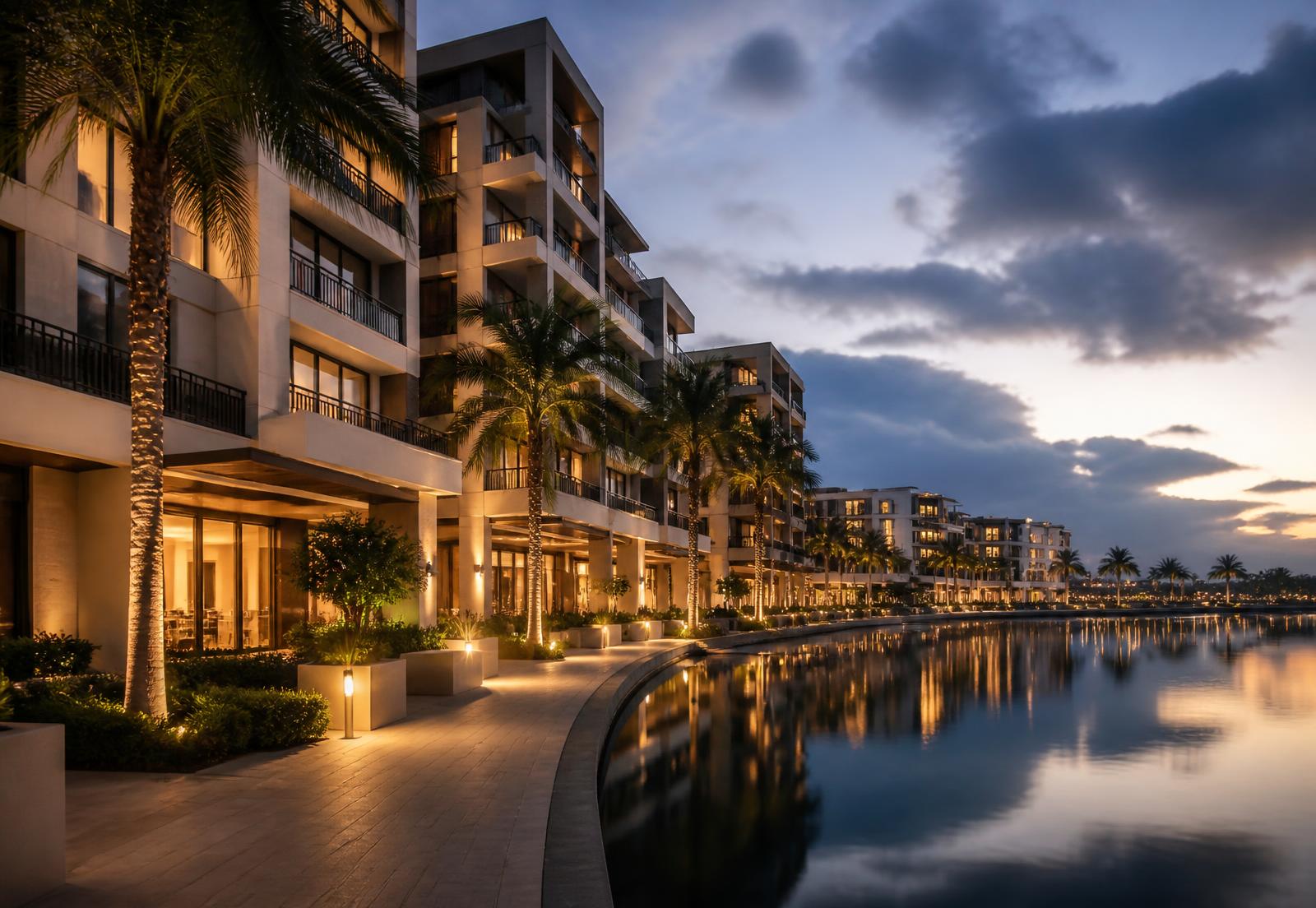 Master-planned senior living development at dusk in the Philippines