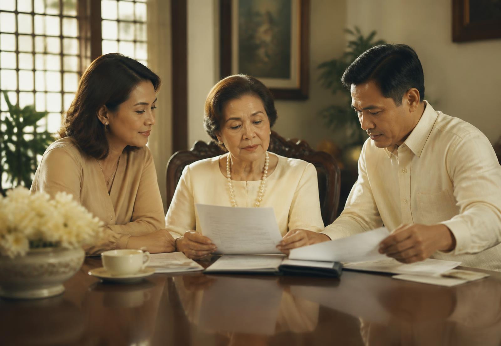 A family gathered around a table reviewing transition planning documents together